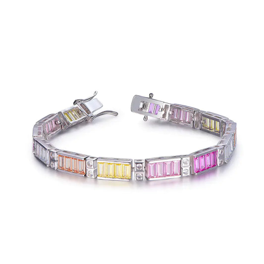 Wholesale Silver CZ & Spinel & Corundum Rectangle Multi Gemstone Tennis Bracelet