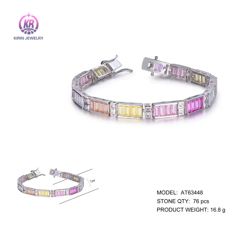 Wholesale Silver CZ & Spinel & Corundum Rectangle Multi Gemstone Tennis Bracelet for Women