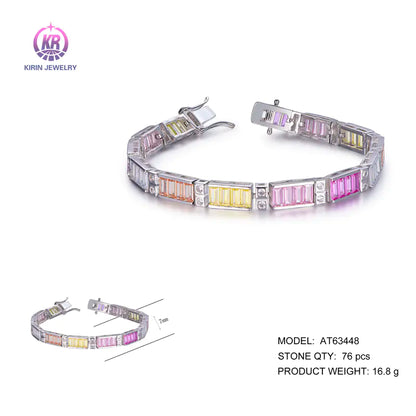 Wholesale Silver CZ & Spinel & Corundum Rectangle Multi Gemstone Tennis Bracelet for Women