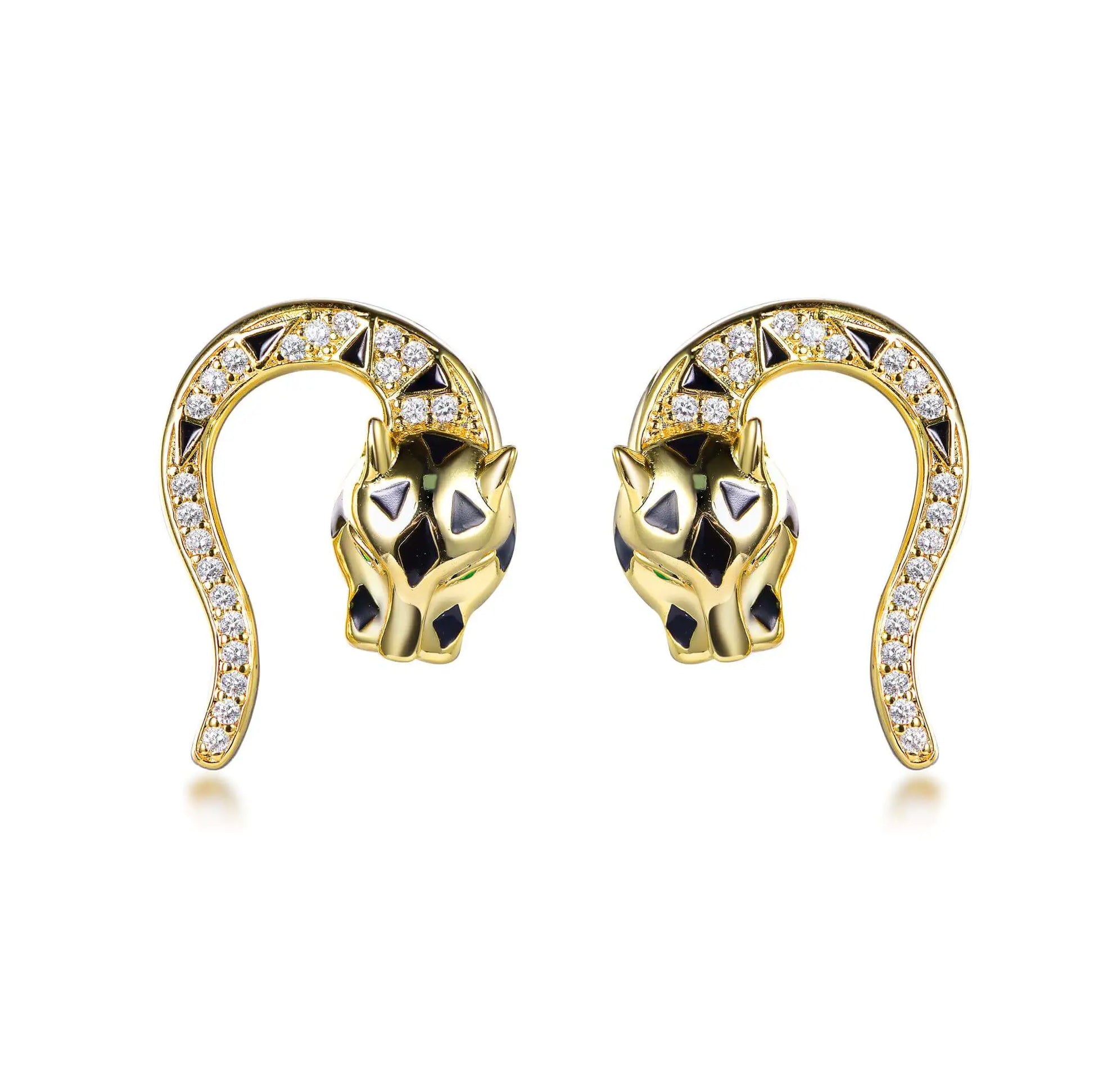 Wholesale Silver Gold Plated CZ & Spinel & Enamel Animal Leopard Head Earrings