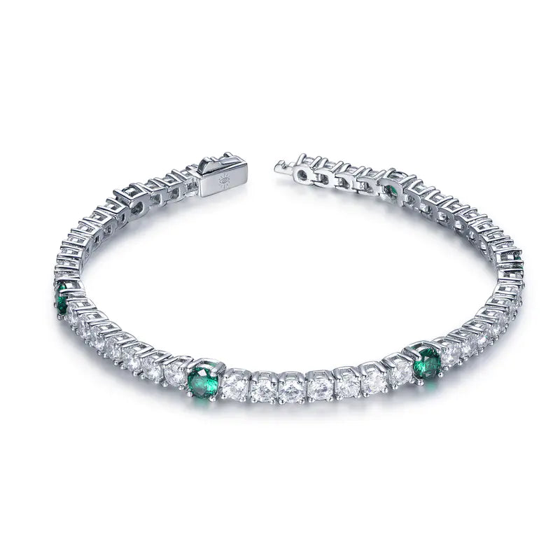 Wholesale Silver CZ & Spinel Lab Created Emerald Diamond Tennis Bracelet​