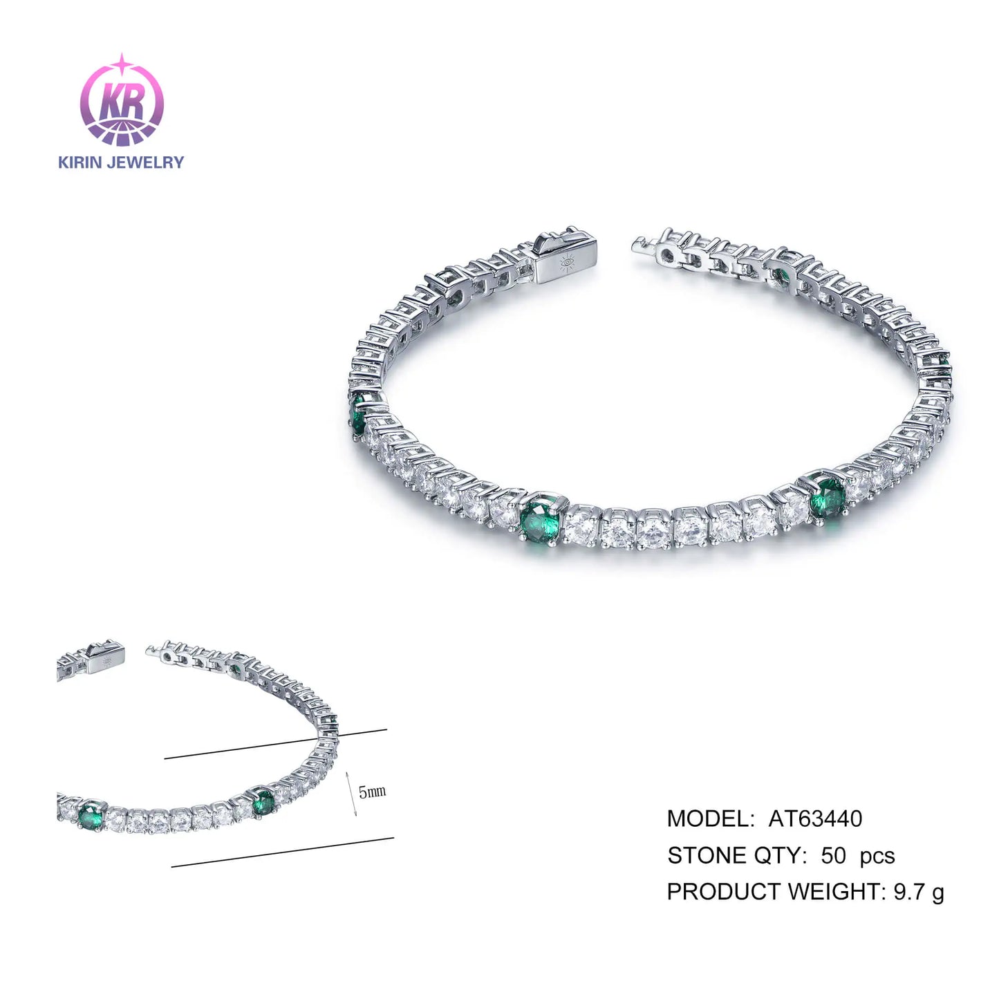 Wholesale Silver CZ & Spinel Lab Created Emerald Diamond Tennis Bracelet​ for Women