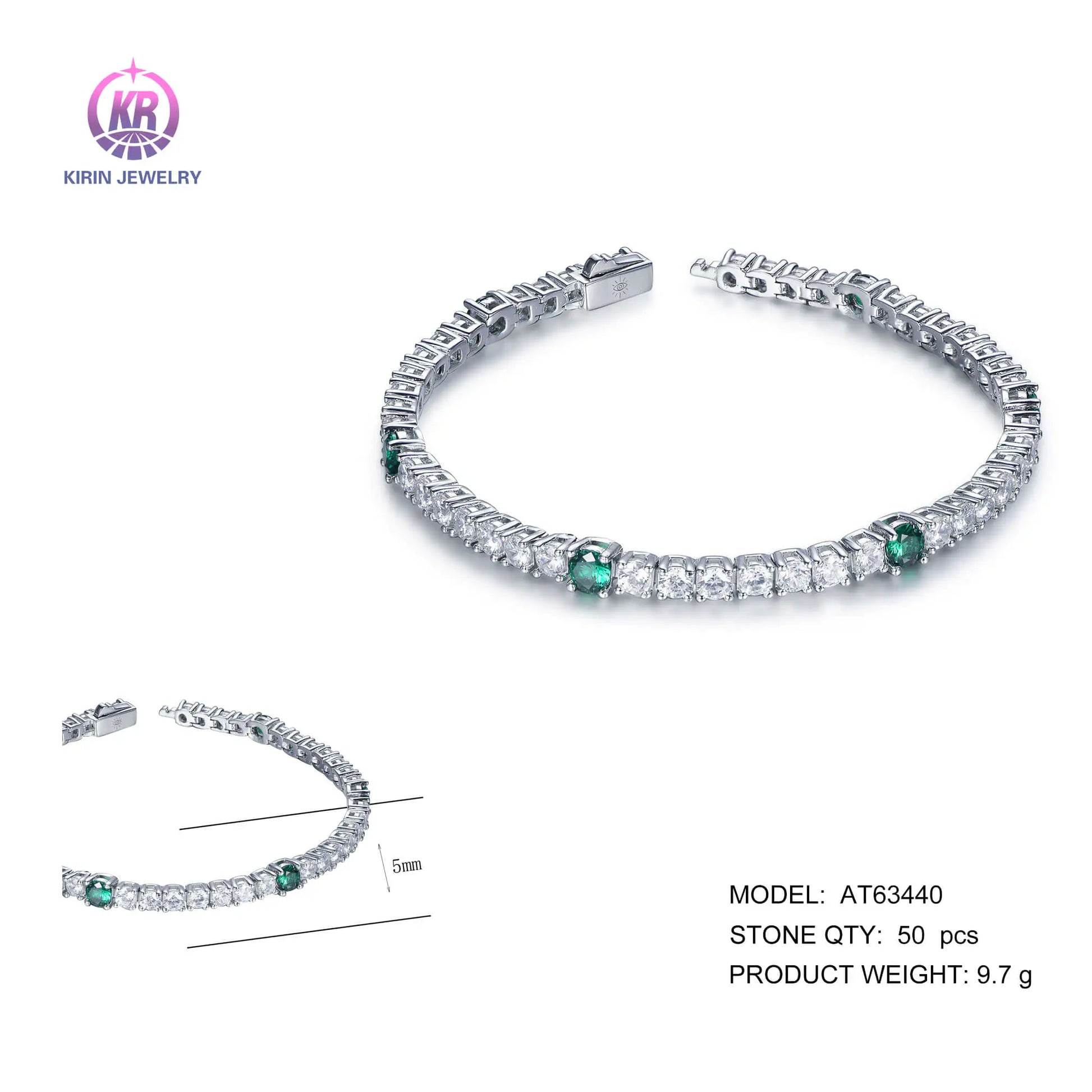 Wholesale Silver CZ & Spinel Lab Created Emerald Diamond Tennis Bracelet​ for Women