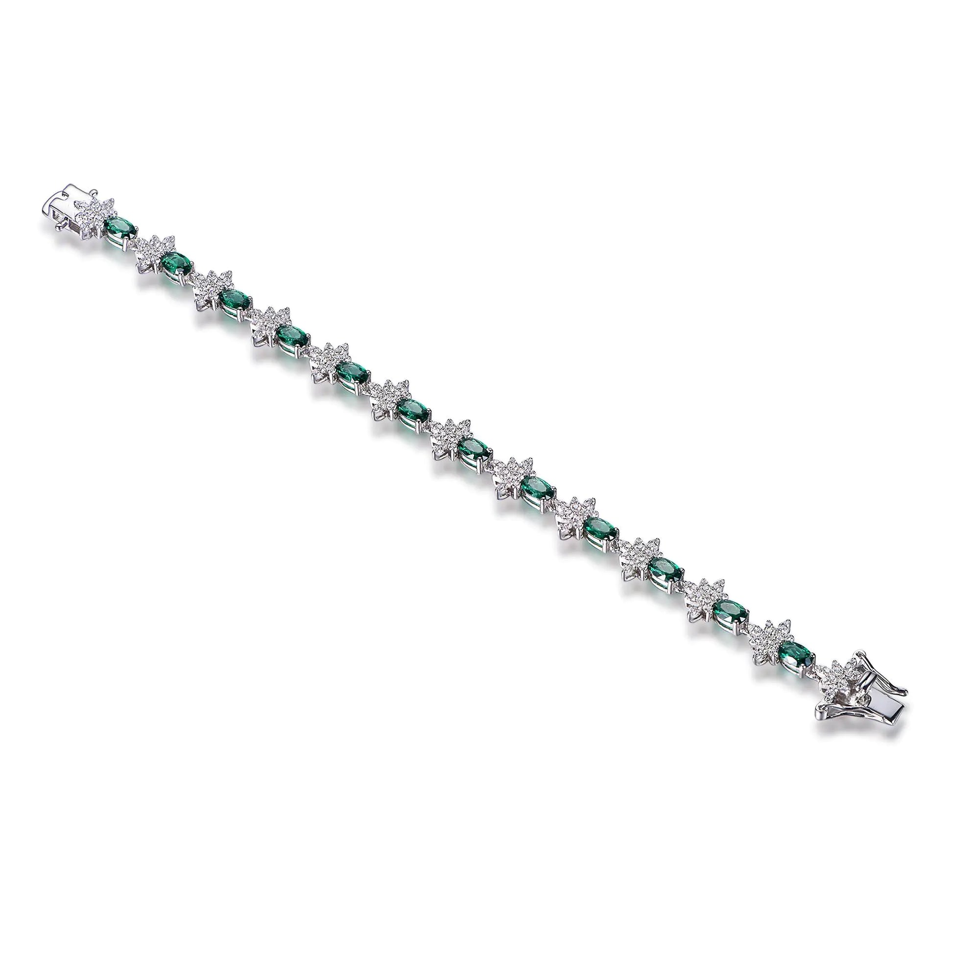 Wholesale Silver CZ & Spinel Simulated Emerald Oval Tennis Bracelet