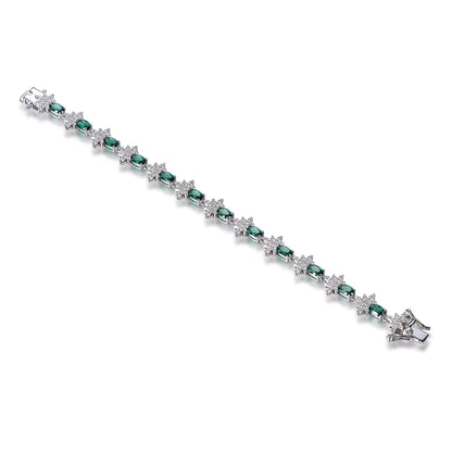 Wholesale Silver CZ & Spinel Simulated Emerald Oval Tennis Bracelet