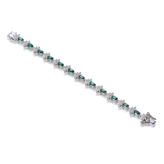 Wholesale Silver CZ & Spinel Simulated Emerald Oval Tennis Bracelet