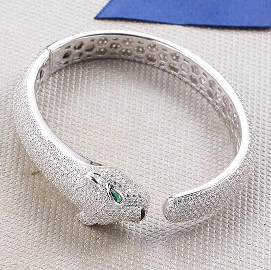 Wholesale Silver CZ & Spinel Statement Animal Bangle Leopard Print Jewelry Set