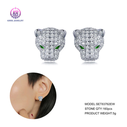 Wholesale Silver CZ & Spinel Statement Animal Earrings Leopard Print Jewelry Set