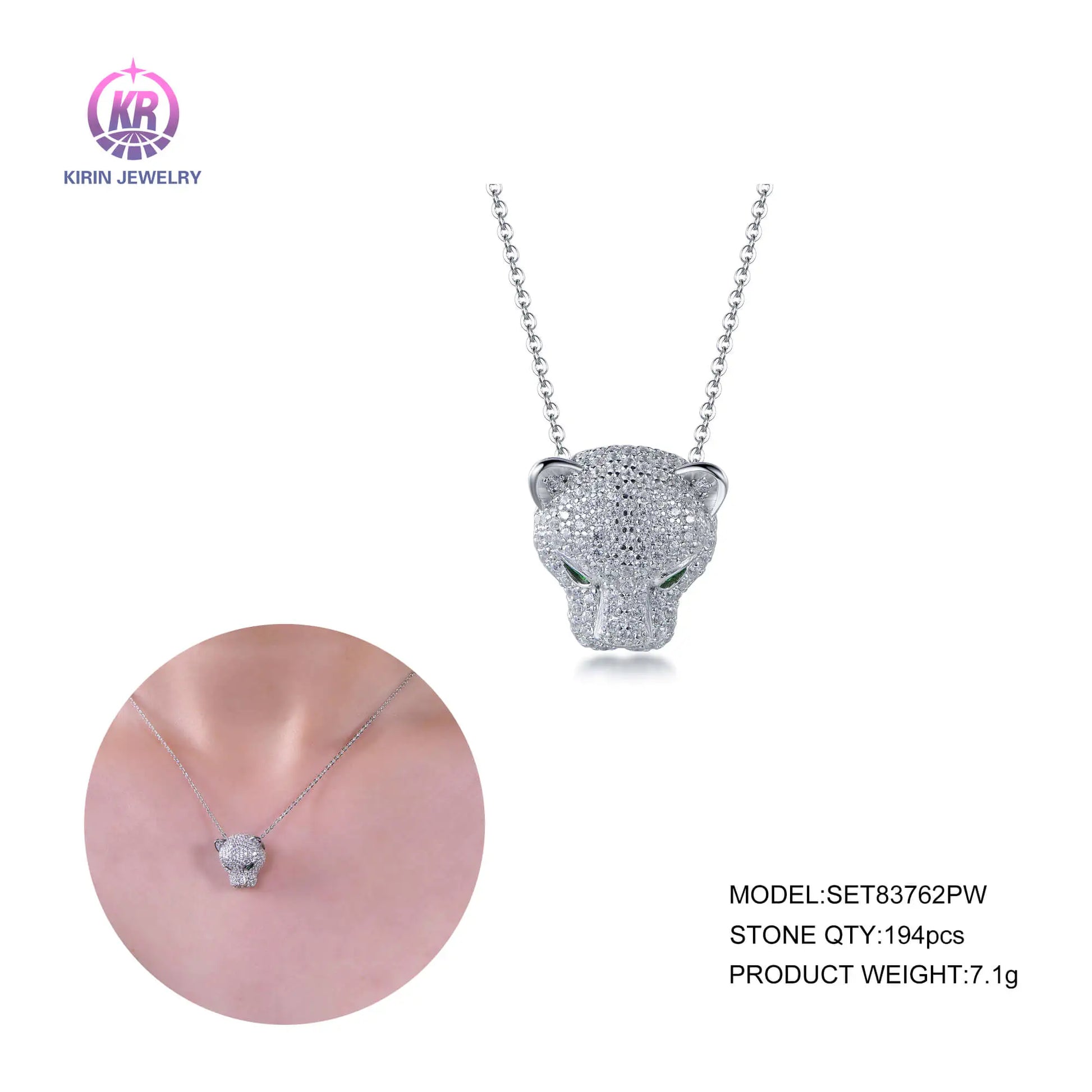 Wholesale Silver CZ & Spinel Statement Animal Pendant Leopard Print Jewelry Set