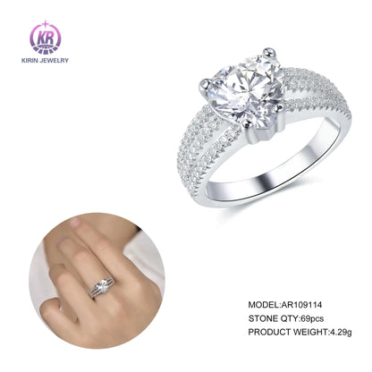 Wholesale Silver CZ Split Shank Solitaire Heart Shaped Engagement Ring for Women