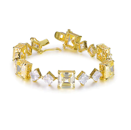 Wholesale Silver CZ Square Shape Citrine Crystal Bracelet