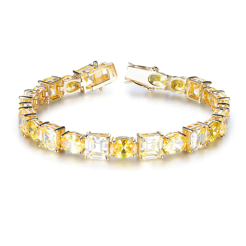 Wholesale Silver CZ Square and Oval Created Yellow Diamond Tennis Bracelet