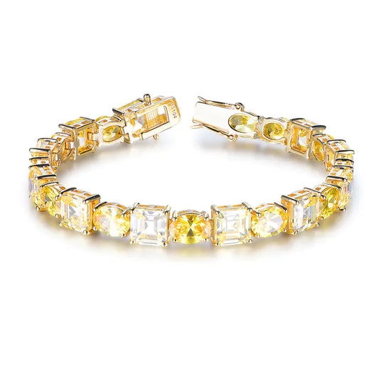 Wholesale Silver CZ Square and Oval Created Yellow Diamond Tennis Bracelet
