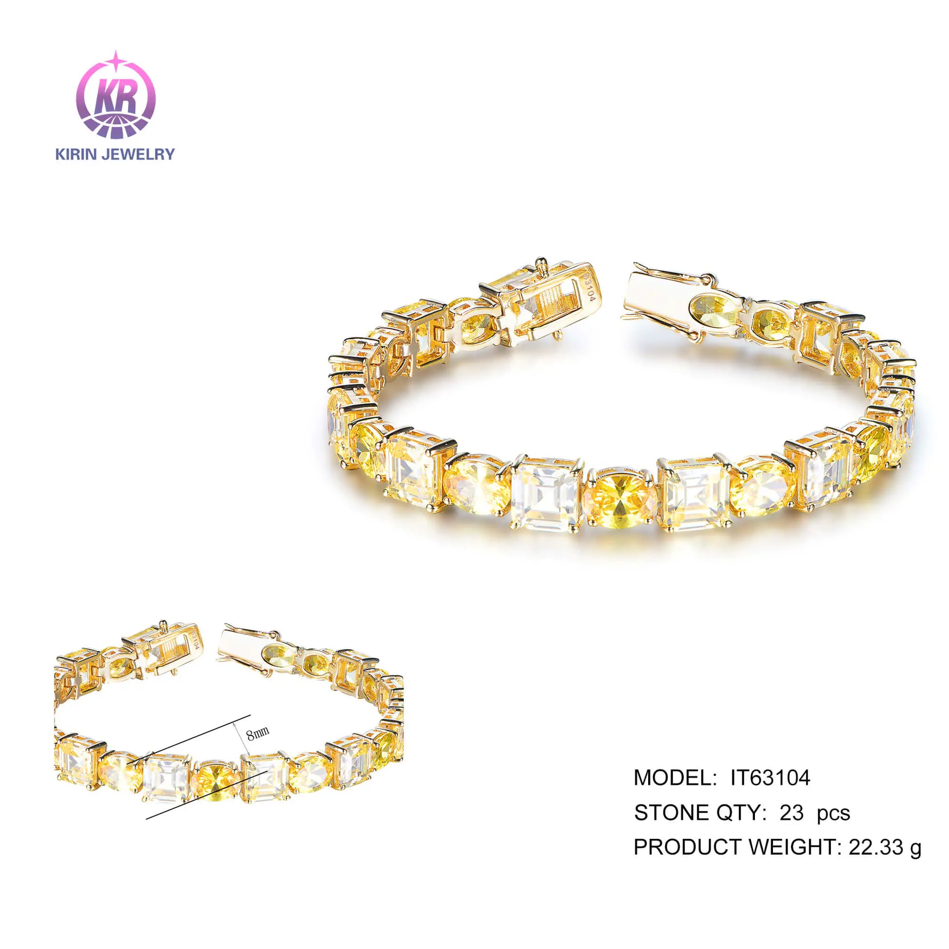 Wholesale Silver CZ Square and Oval Created Yellow Diamond Tennis Bracelet for Women