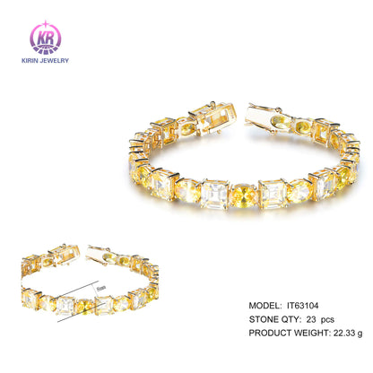 Wholesale Silver CZ Square and Oval Created Yellow Diamond Tennis Bracelet for Women