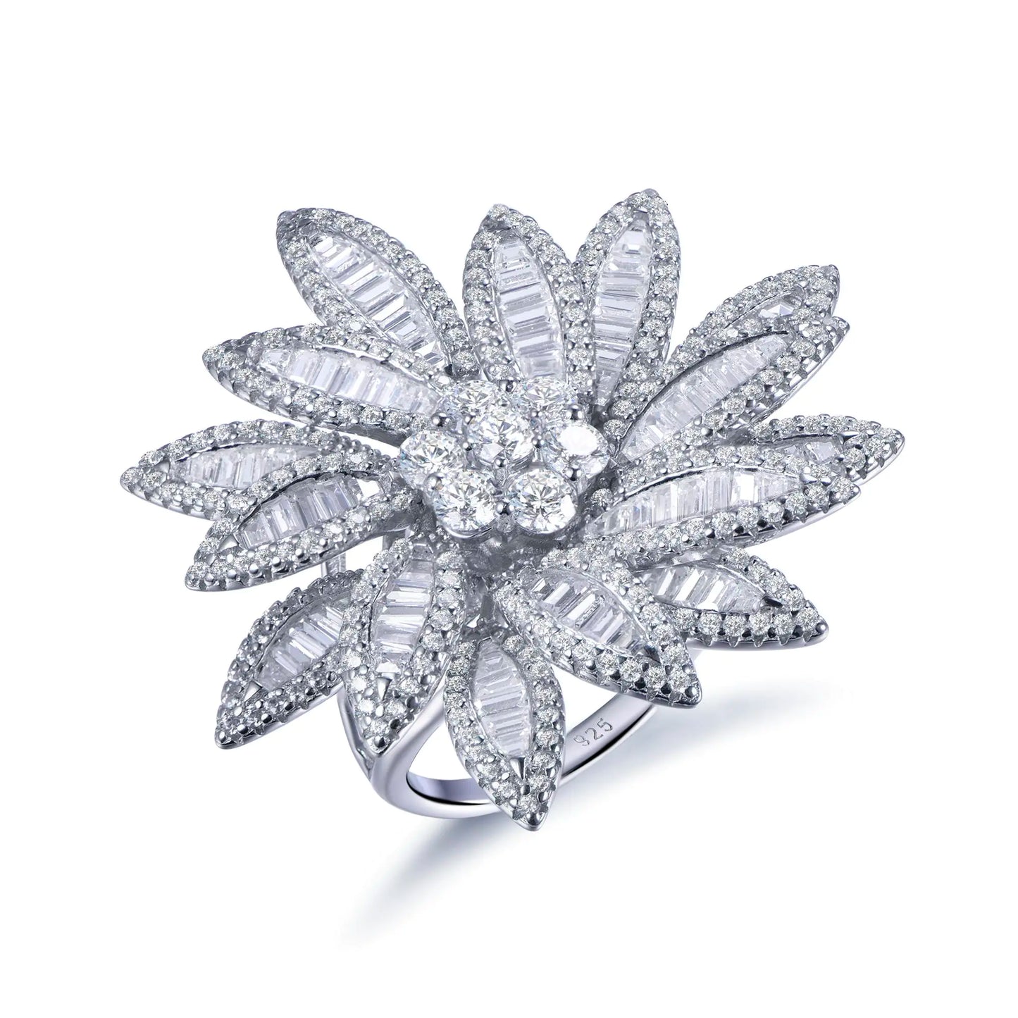 Wholesale Silver CZ Statement Cocktail Unique Flower Engagement Rings