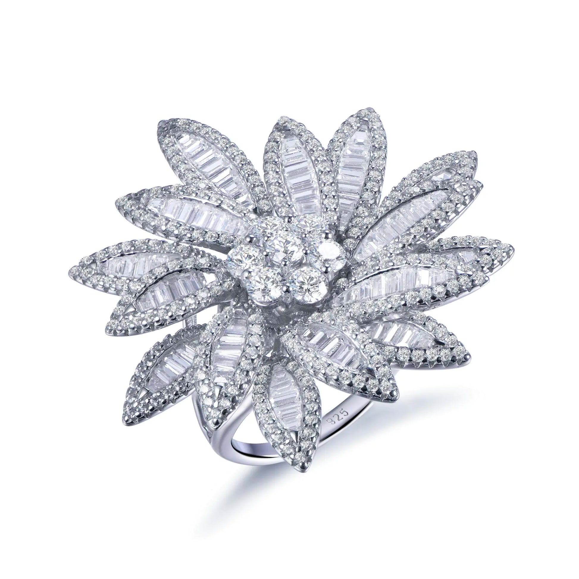 Wholesale Silver CZ Statement Cocktail Unique Flower Engagement Rings