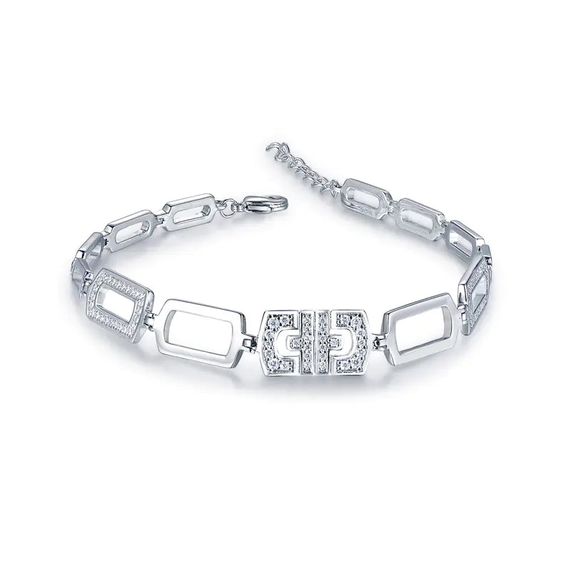 Wholesale Silver CZ Statement Rectangle Link Bracelet