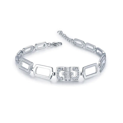 Wholesale Silver CZ Statement Rectangle Link Bracelet