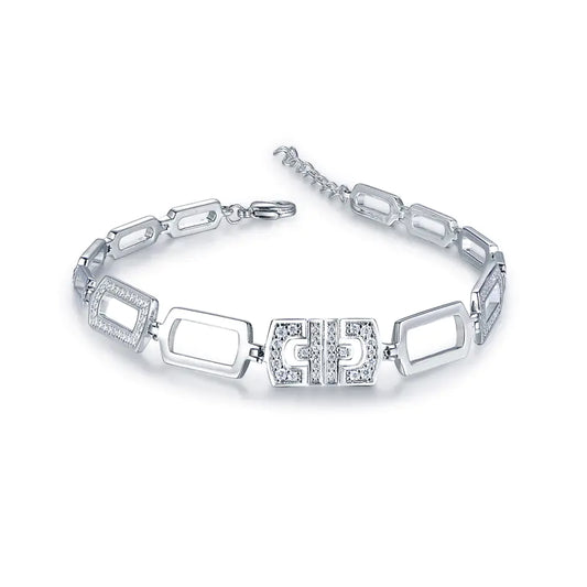 Wholesale Silver CZ Statement Rectangle Link Bracelet