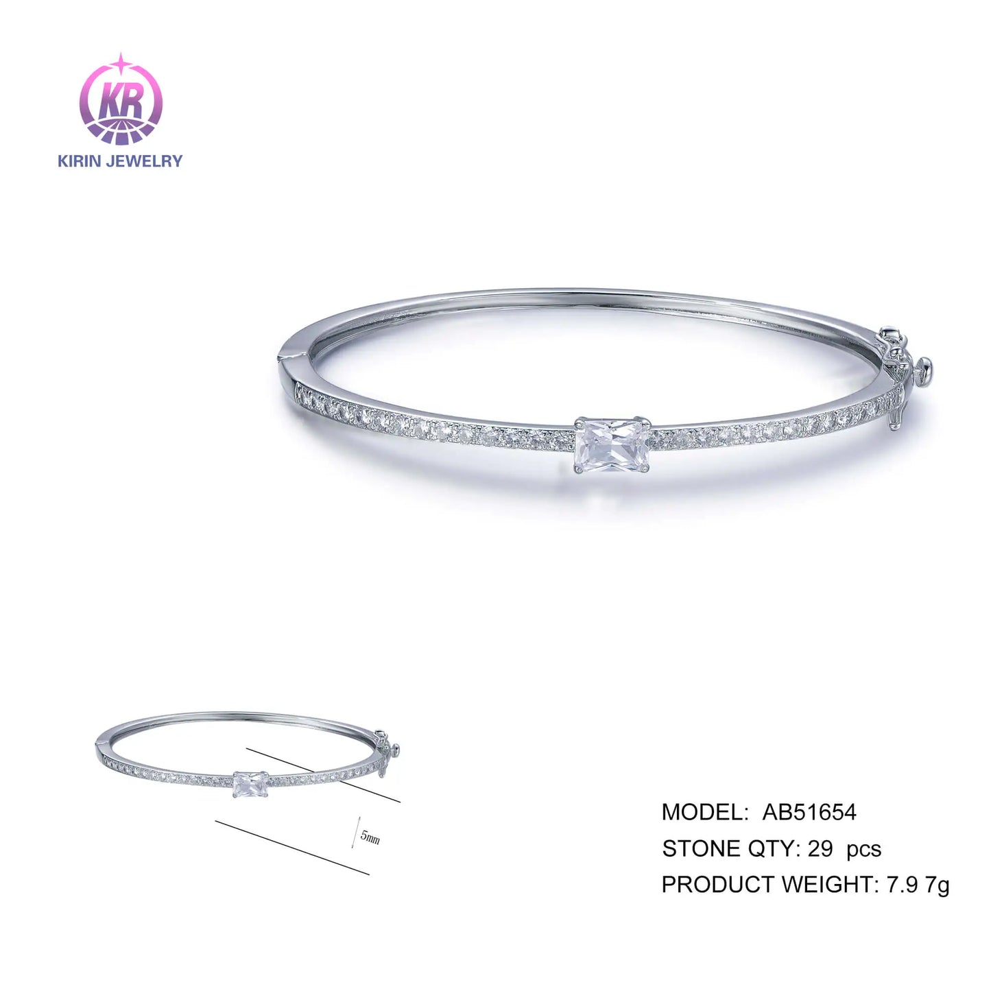 Wholesale Silver CZ Thin Band Lab Created Diamond Tennis Bangle Bracelet for Women