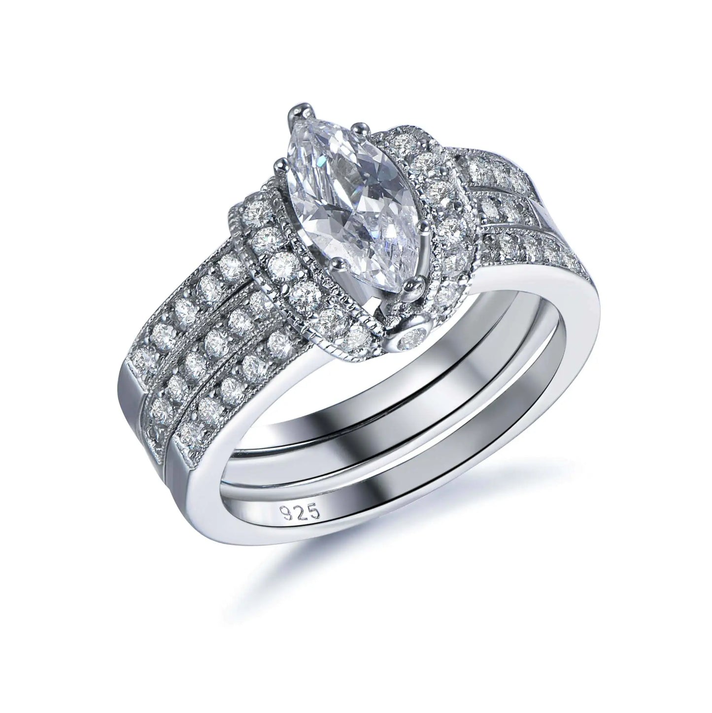 Wholesale Silver CZ Three-in-one Marquise Cut Diamond Engagement Rings