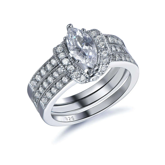 Wholesale Silver CZ Three-in-one Marquise Cut Diamond Engagement Rings