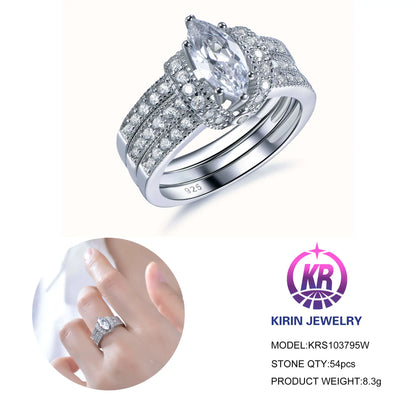 Wholesale Silver CZ Three-in-one Marquise Cut Diamond Engagement Rings for Women