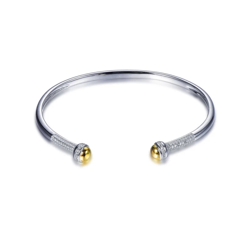 Wholesale Silver CZ Twisted Cable Wire Two Bead Open Cuff Bangle