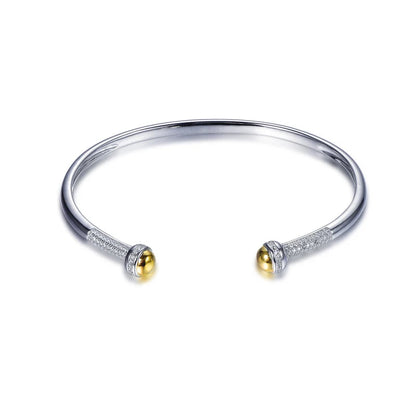 Wholesale Silver CZ Twisted Cable Wire Two Bead Open Cuff Bangle