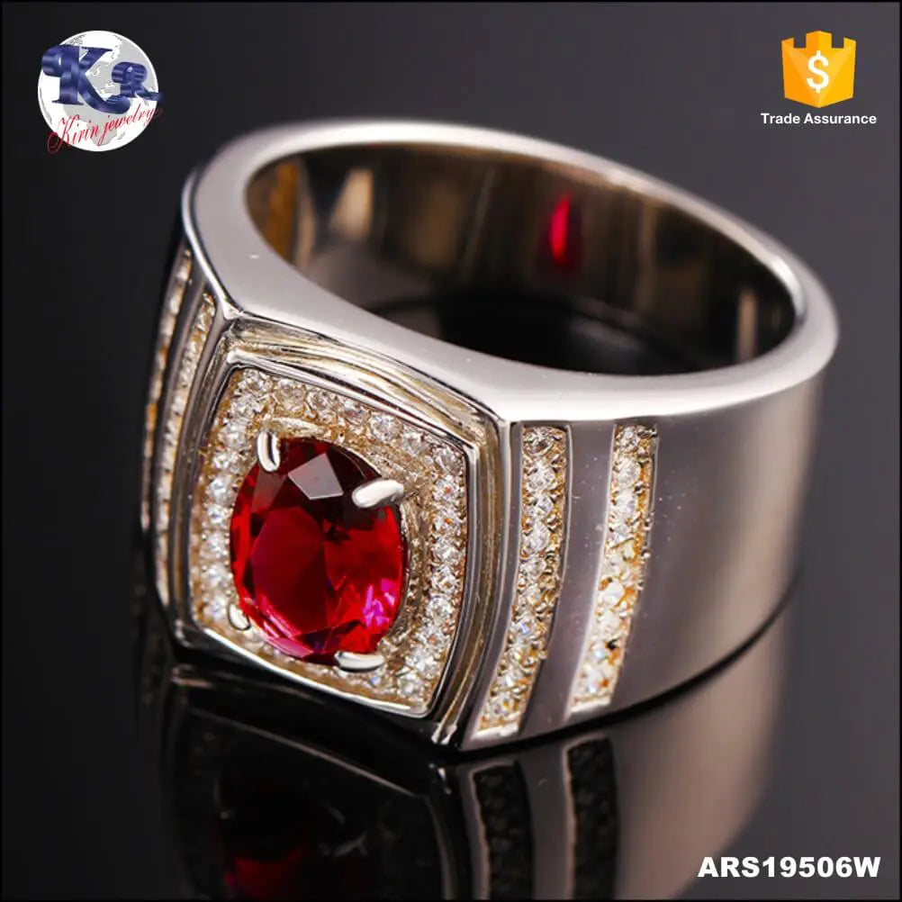 Wholesale Silver CZ and Corundum Oval Cut Simulated Ruby Chunky Signet Style Engagement Ring