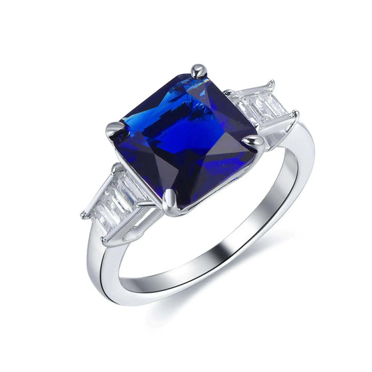 Wholesale Silver CZ and Glass Princess Cut Vintage Sapphire Engagement Rings