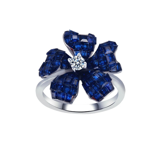 Wholesale Silver CZ and Spinel Simulated Sapphire Vintage Floral Engagement Rings