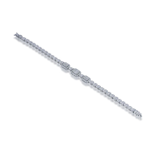 Wholesale Silver CZ lced out Lab Created Diamond Cluster Tennis Bracelet