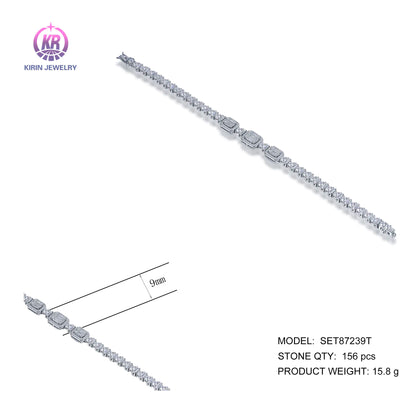 Wholesale Silver CZ lced out Lab Created Diamond Cluster Tennis Bracelet for Women