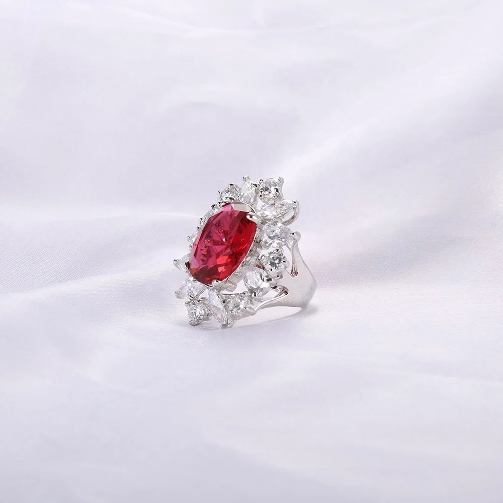 Wholesale Silver Cocktail Style Created Ruby and Diamond Engagement Ring