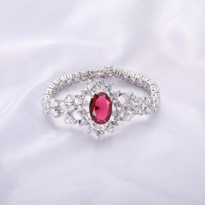 Wholesale Silver Corundum & CZ Marquise Leaf Teardrop Bracelet Ruby Jewelry Set