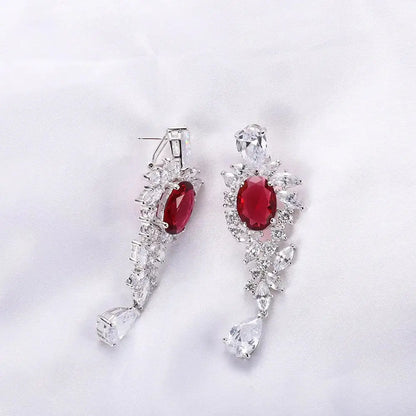 Wholesale Silver Corundum & CZ Marquise Leaf Teardrop Earrings Ruby Jewelry Set