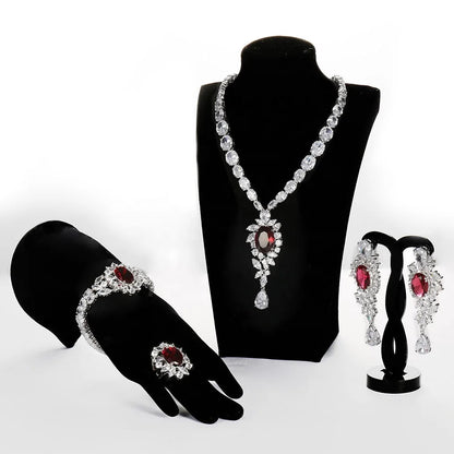 Wholesale Silver Corundum & CZ Marquise Leaf Teardrop Ruby Jewelry Set