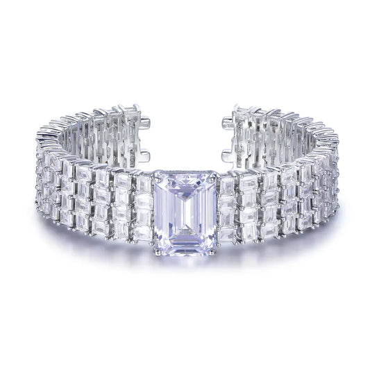 Wholesale Silver Cubic Zircon 4 Row Statement Wide Cuff Bangle