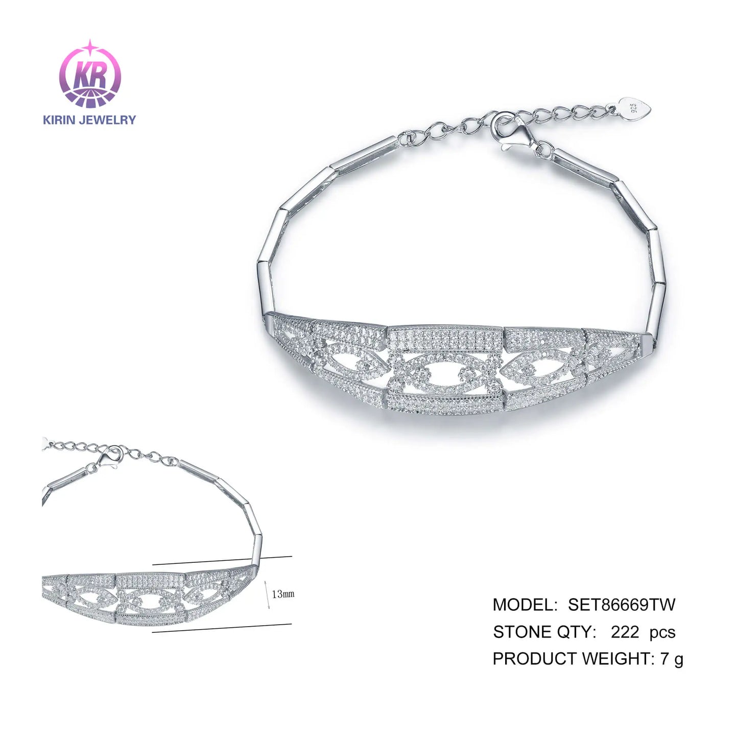 Wholesale Silver Cubic Zircon Bar Design Personalized Bangle Bracelet​ for Women