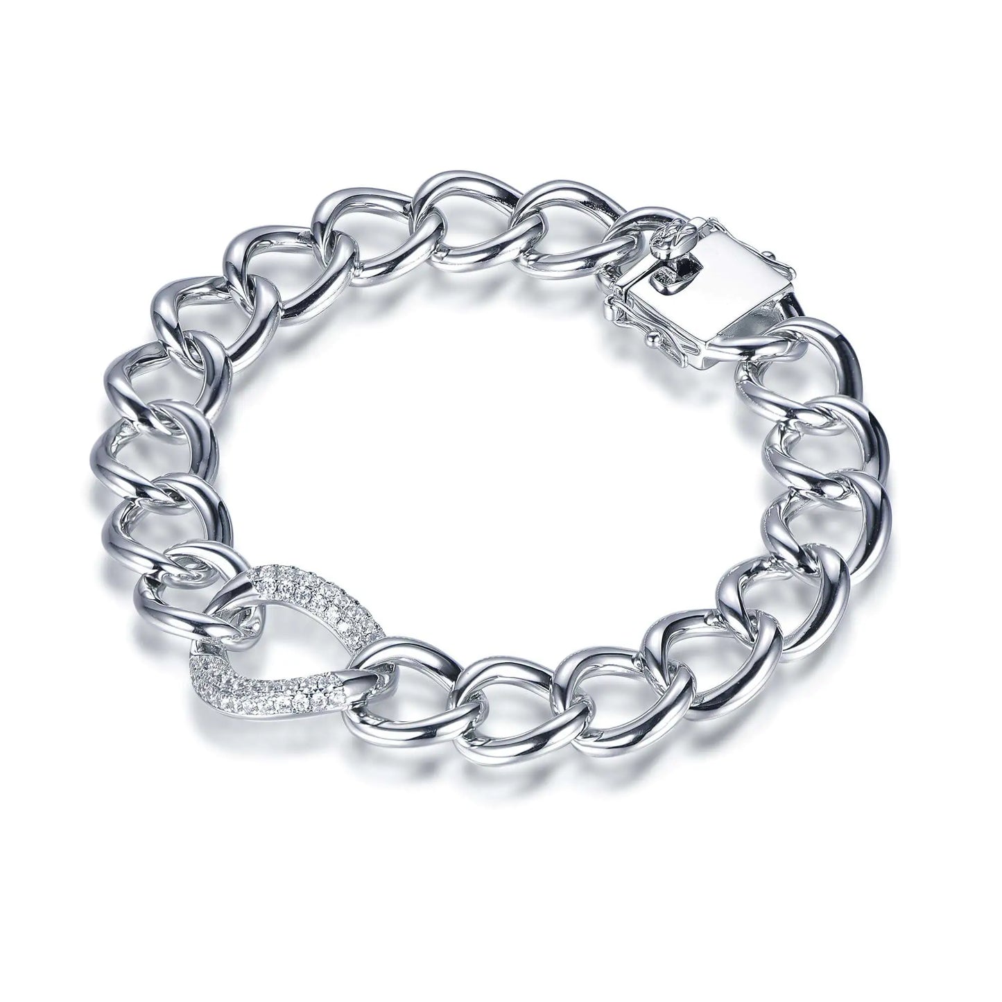 Wholesale Silver Cubic Zircon Chunky Statement Curb Bracelet