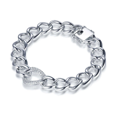 Wholesale Silver Cubic Zircon Chunky Statement Curb Bracelet
