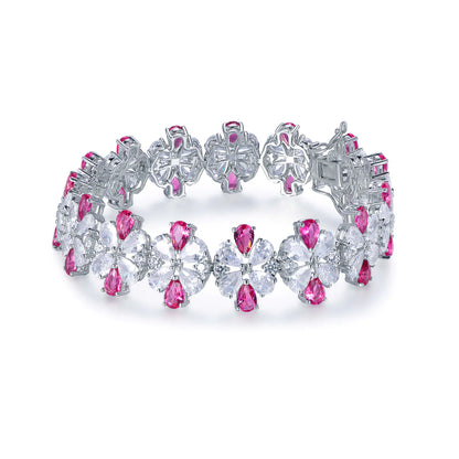 Wholesale Silver Cubic Zircon & Corundum Pear Cluster Flower Tennis Bracelet