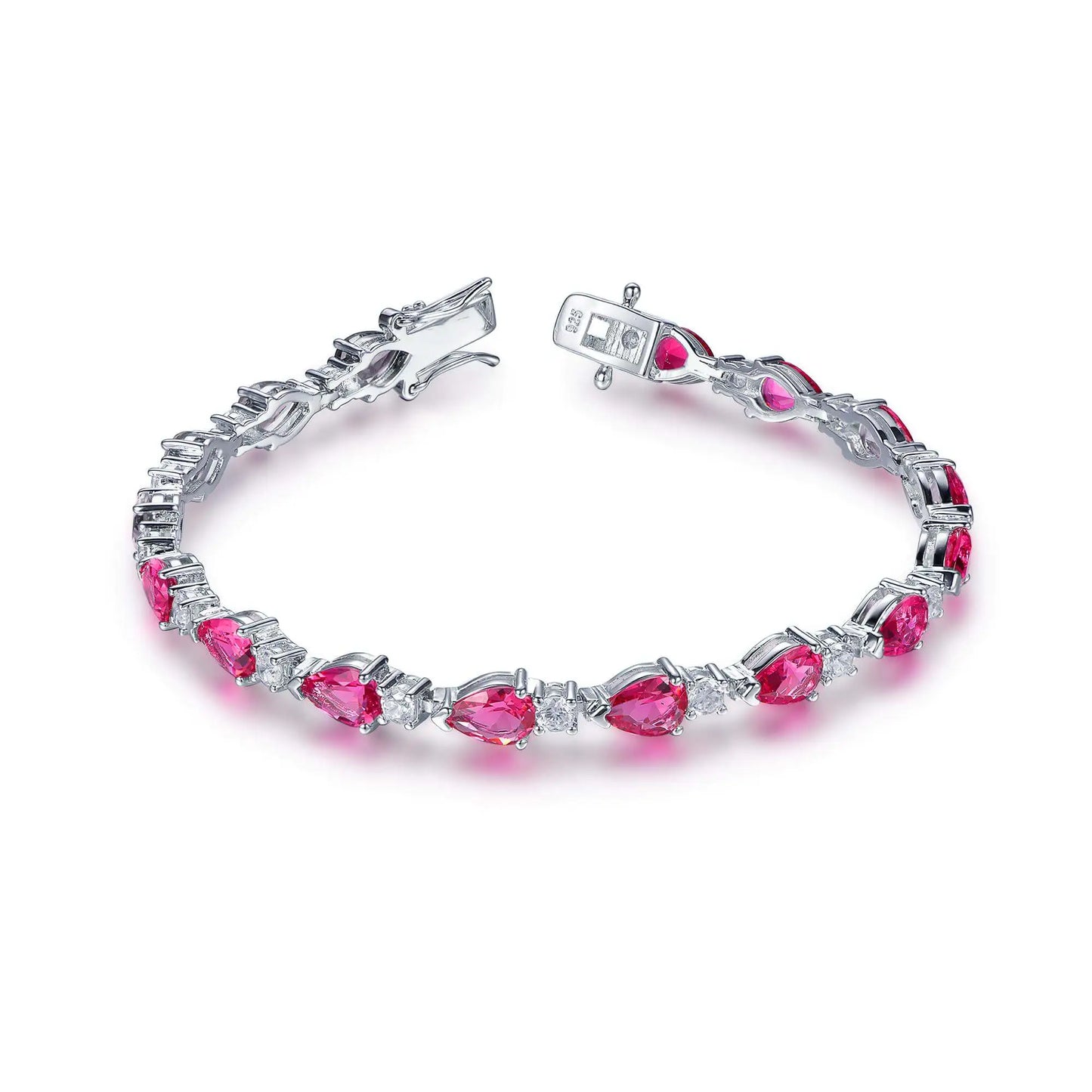 Wholesale Silver Cubic Zircon & Corundum Pear Cut Lab Red Ruby Tennis Bracelet​
