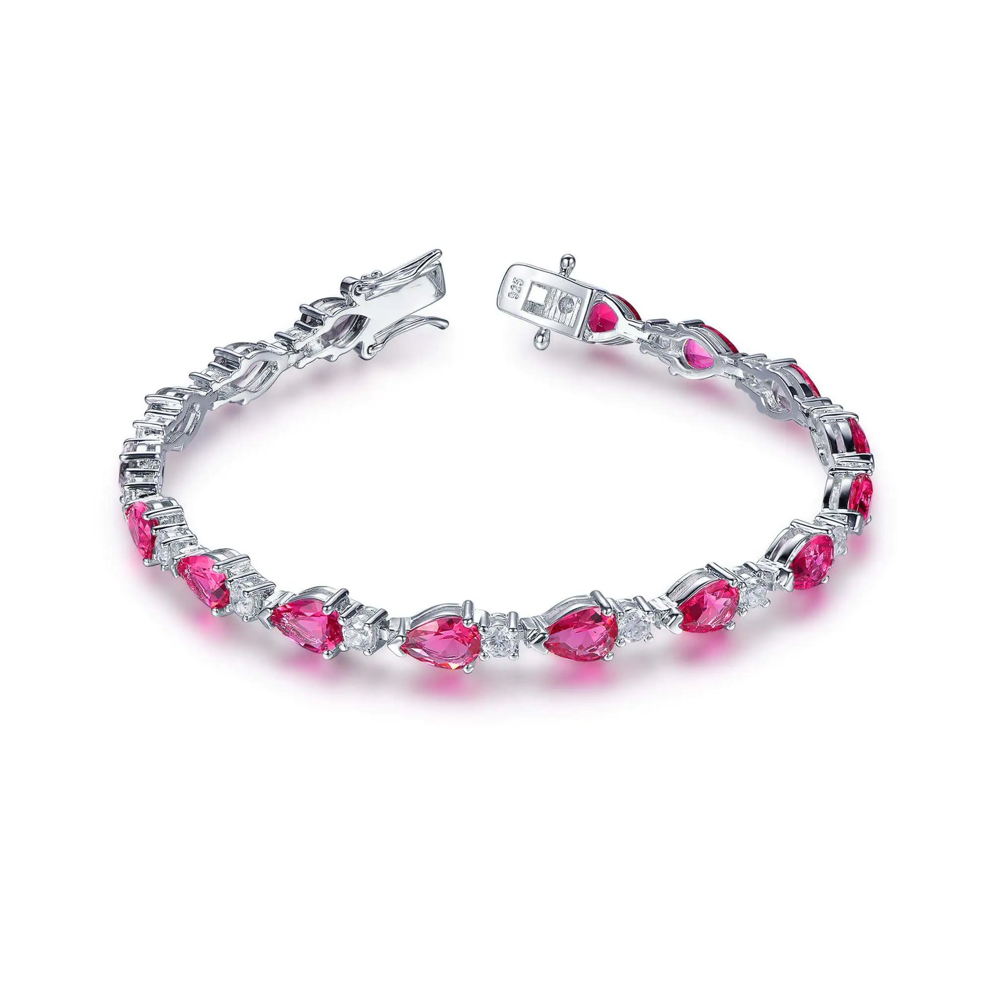 Wholesale Silver Cubic Zircon & Corundum Pear Cut Lab Red Ruby Tennis Bracelet​