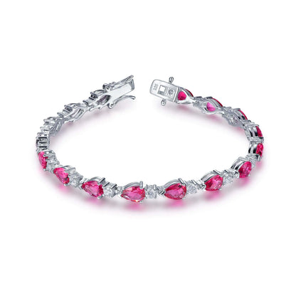 Wholesale Silver Cubic Zircon & Corundum Pear Cut Lab Red Ruby Tennis Bracelet​