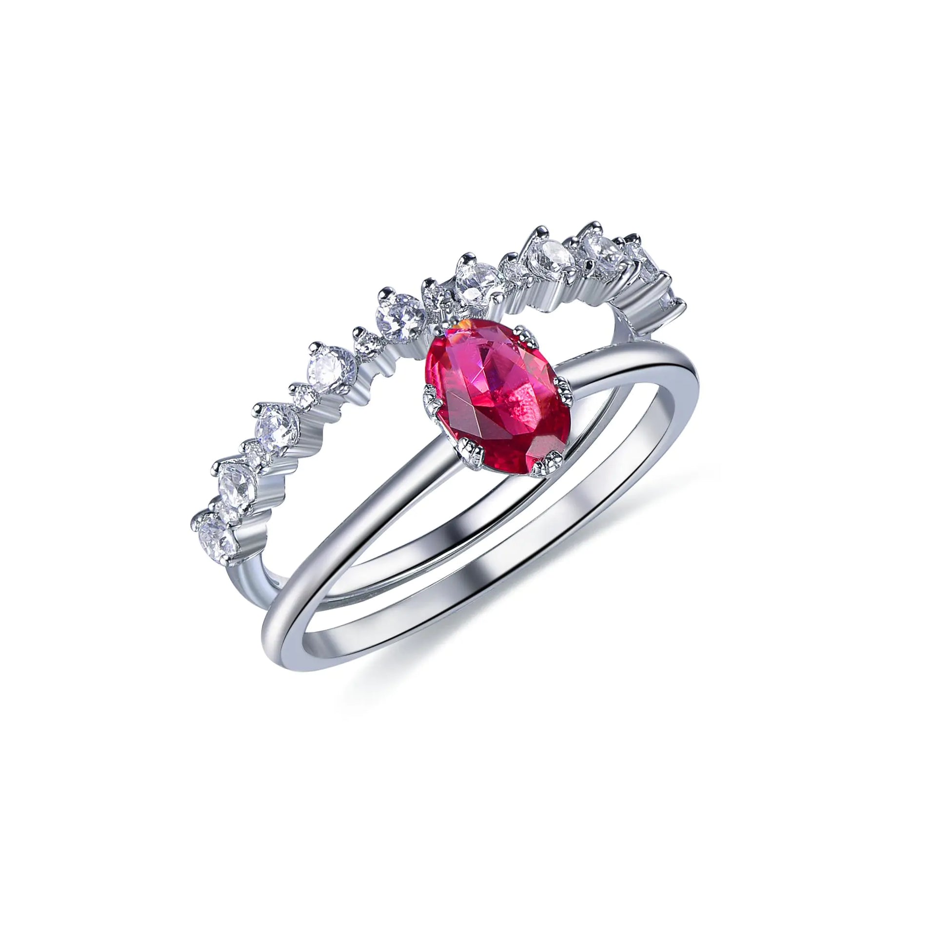 Wholesale Silver Cubic Zircon & Corundum Stacking Two Piece Ring Set