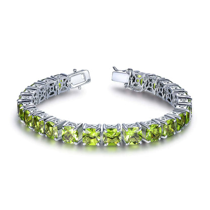 Wholesale Silver Cubic Zircon Cushion Cut Green Peridot Gemstone Tennis Bracelets