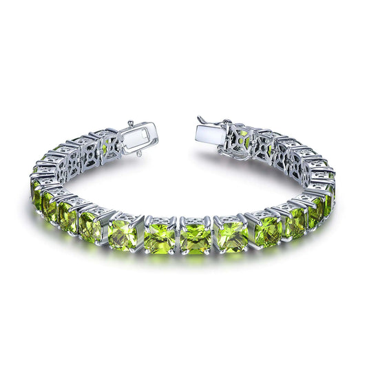 Wholesale Silver Cubic Zircon Cushion Cut Green Peridot Gemstone Tennis Bracelets